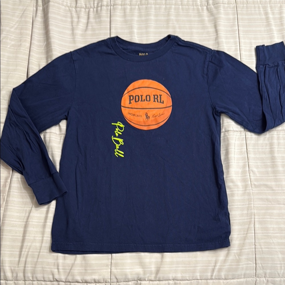 Polo Kids RL Blue Shirt with Basketball Graphic
